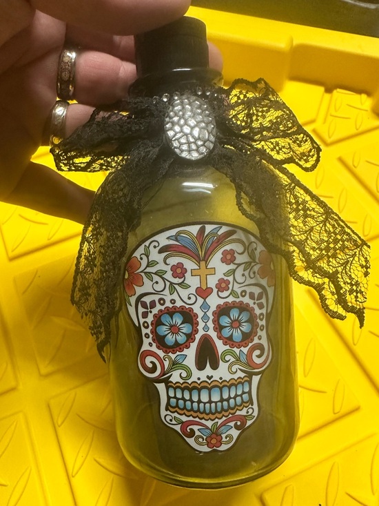 B/O Other - Halloween Decor B/O Lighted Glass Day of the Dead Jar w/ Lace Bow Accent